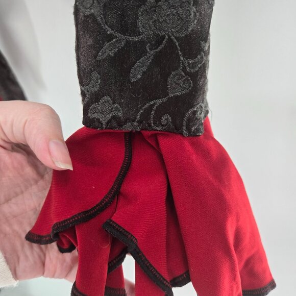 Black Red Velvet Burnout Lace Gothic Dance Crop Back Tie Top Medium - Picture 4 of 8